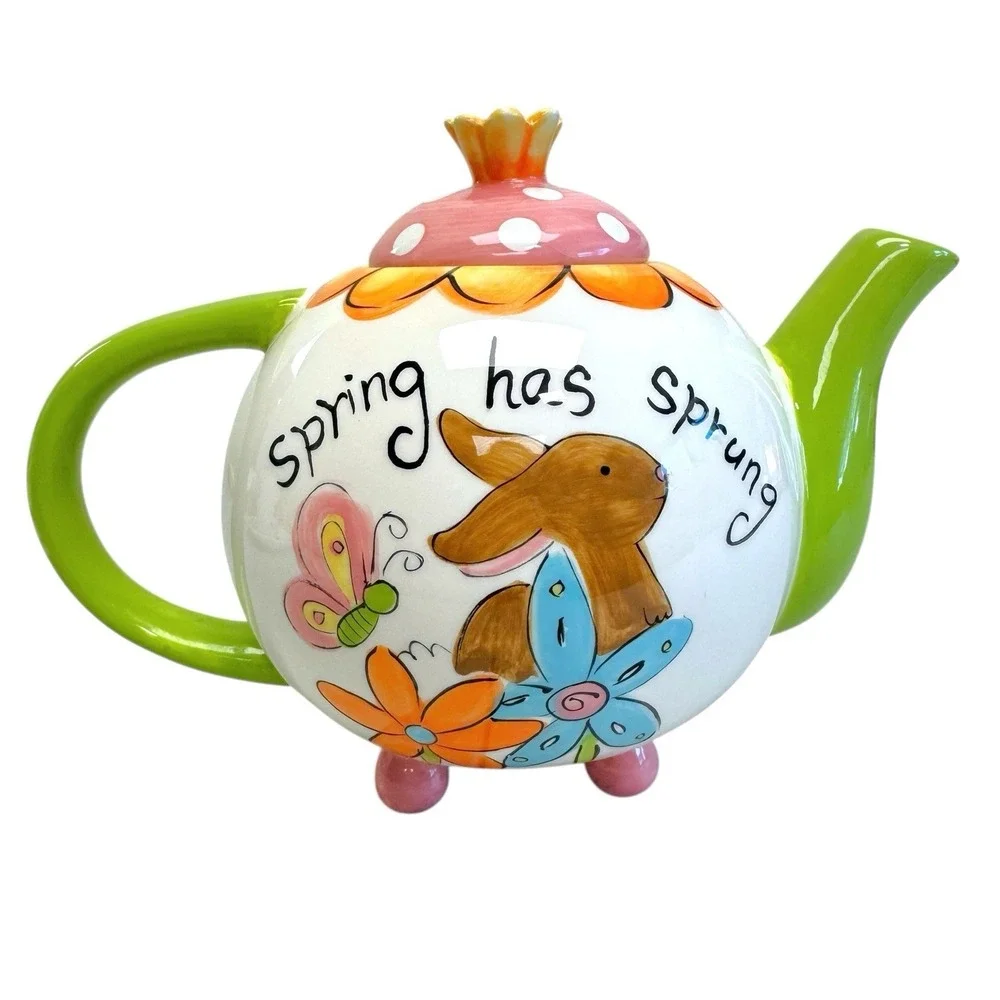 Cracker Barrel Ceramic Teapot Spring Had Sprung Bunny Dishwasher Safe Collectors